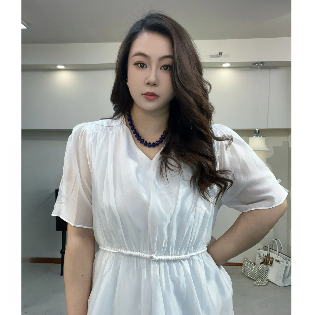 腰带装饰后收腰加里衬丝丝上衣