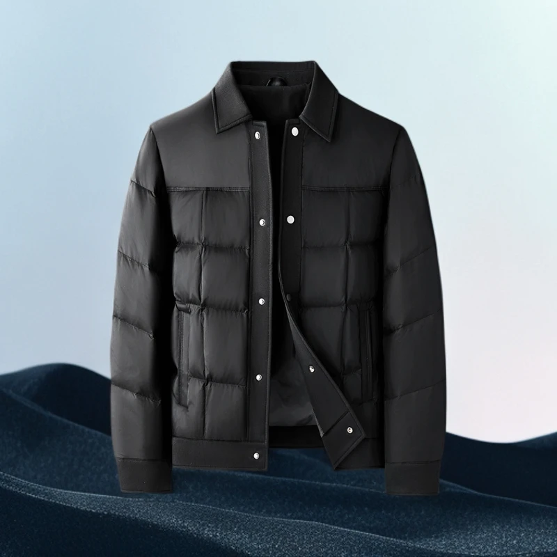 巴赛娜缇厚款白鸭绒羽绒服男士外套短款冬季翻领高充绒保暖夹克潮