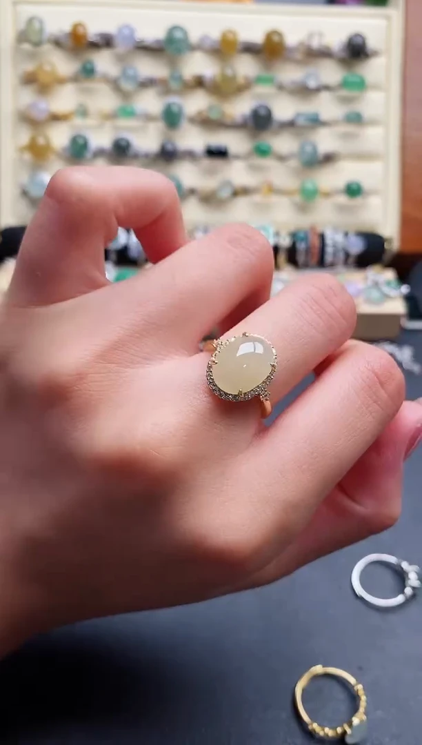 银S925镶嵌戒指翡翠55555+5