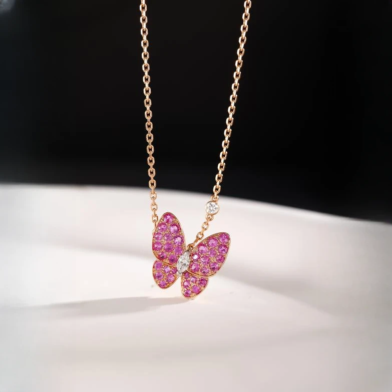18K金钻石粉蝴蝶项链 CZ (定制品质48小时鉴赏期)