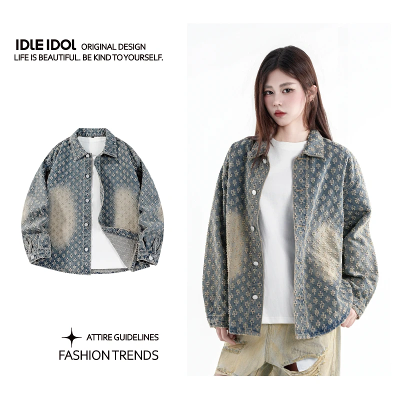 IDLE IDOL提花牛仔夹克秋季新品复古男生衣服高级感不挑身材外套
