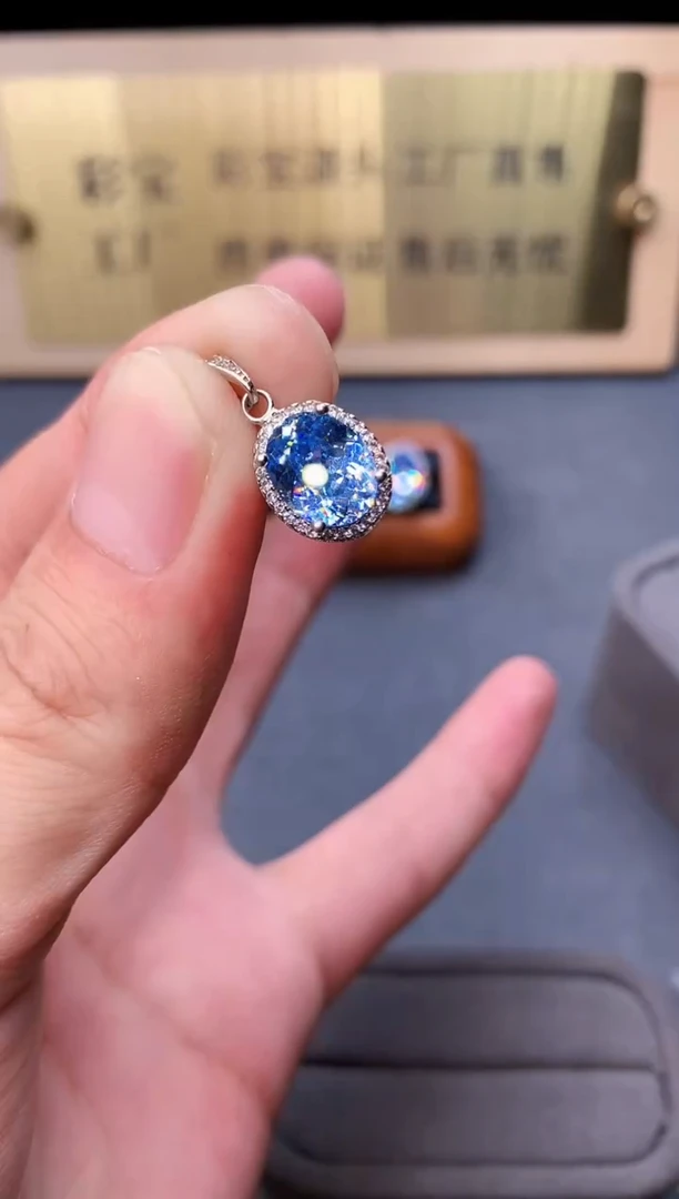 海蓝宝石颈饰银S925镶嵌8762