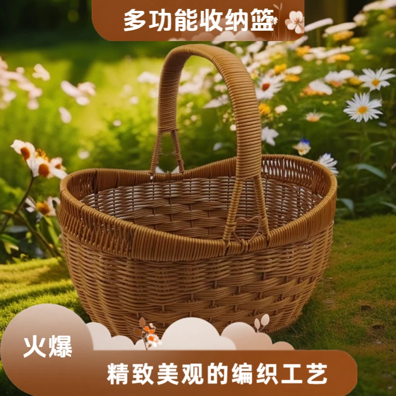 户外手工藤编旦形所有人通用J113941购物篮超市买菜收纳野餐篮