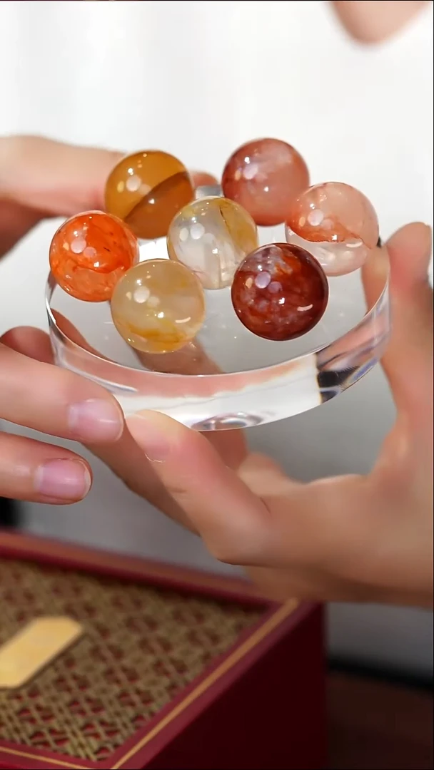 水晶摆件未镶嵌红胶花水晶七星阵