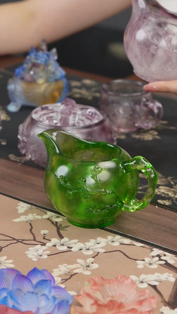 手工艺品琉璃绿色梅花侧把公道