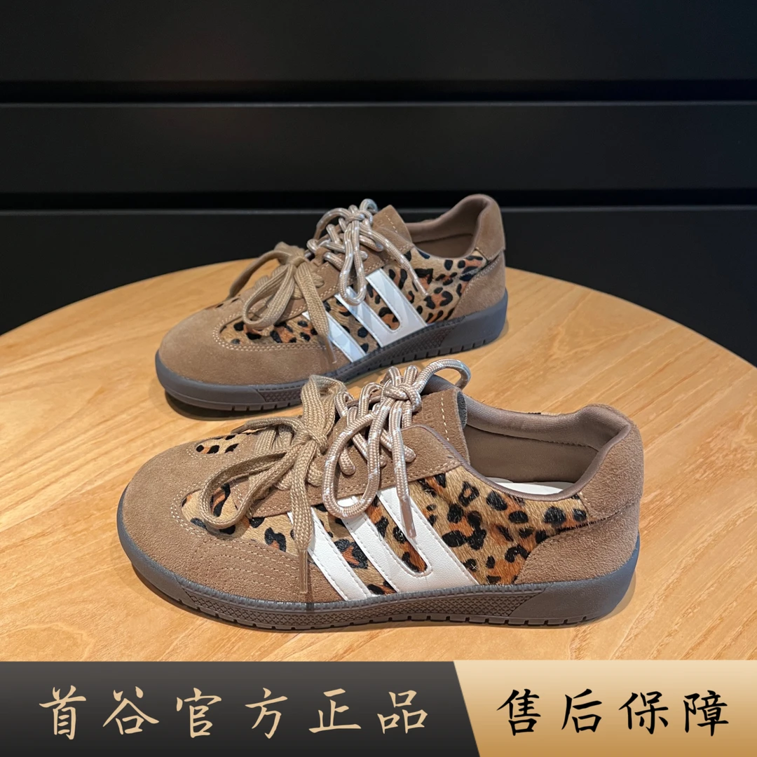 首谷臻选复古豹纹系带德训鞋女2025新款秋季时尚休闲鞋拼色赛车鞋