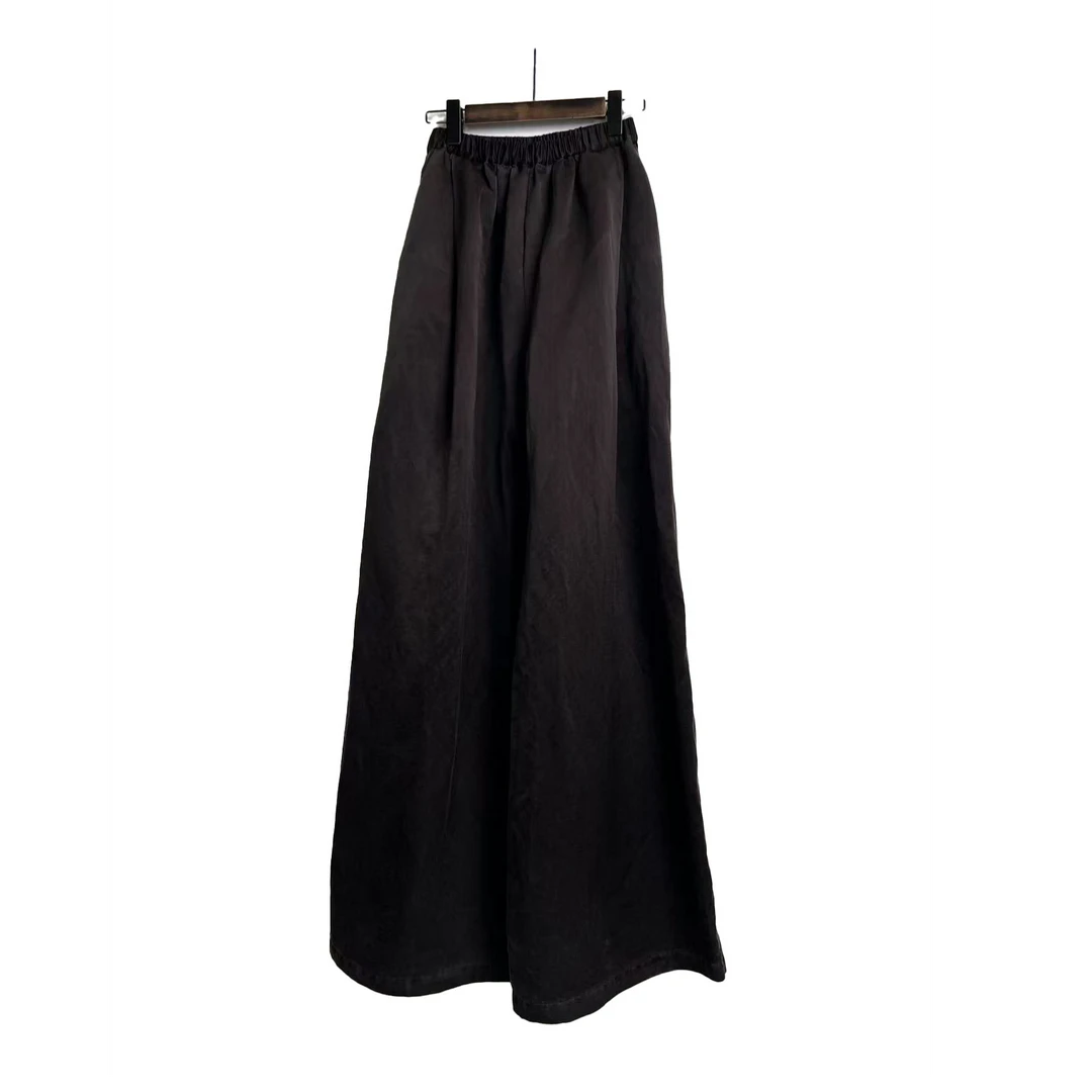 新中式复古丝麻缎橡筋腰头阔腿裤