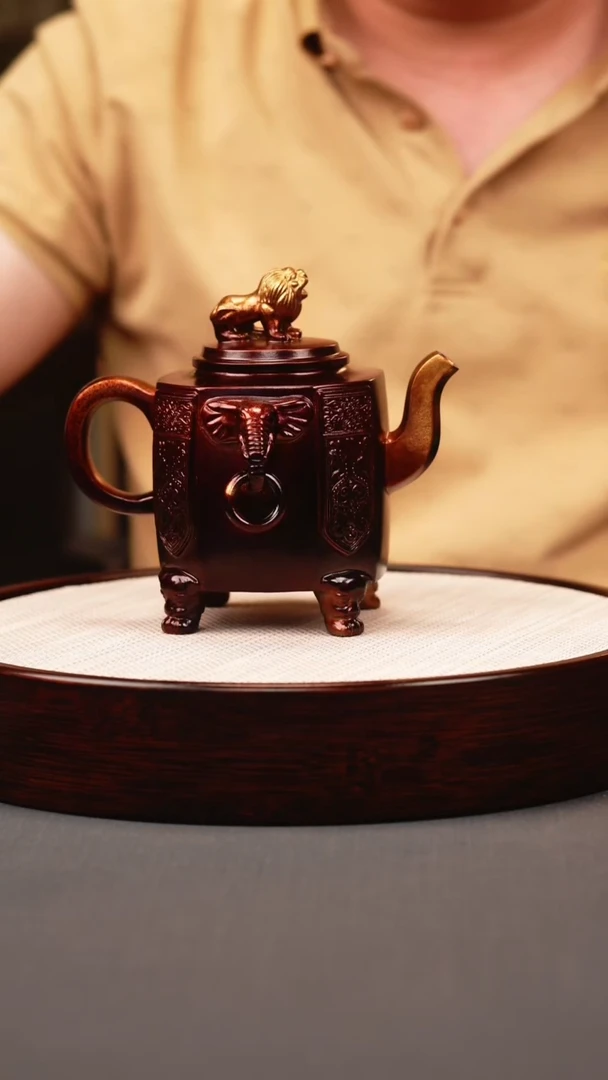 茶壶紫砂贝壳烧 太平有象 刻绘
