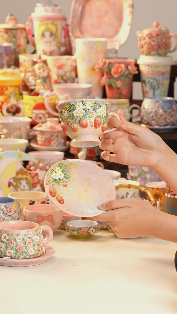 摆件陶景德镇釉下彩手绘设计师款陶瓷