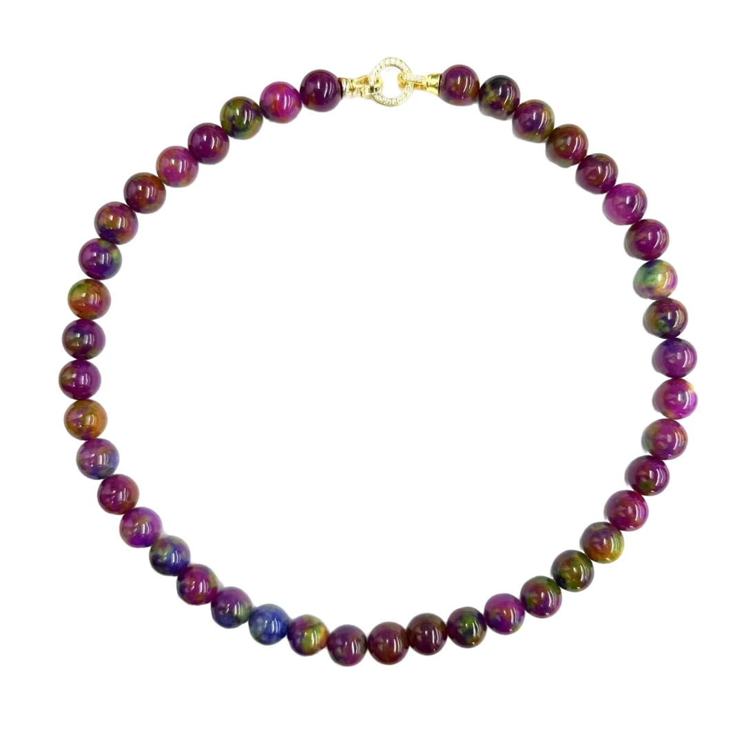 【符老板】x777-国风气质设计款七彩药王玛瑙圆珠毛衣链-赠礼盒