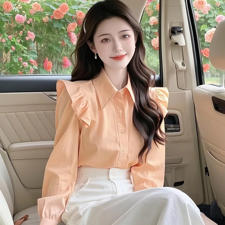 浅橘色飞飞袖衬衫女春时尚洋气时髦轻奢高级感超好看温柔独特上衣