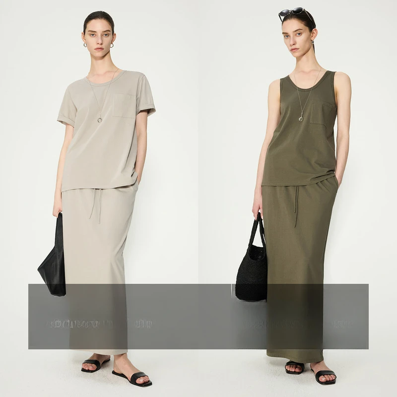 开间/日本进口CHAO长亲肤强捻棉 极简流浪感宽松口袋T恤半裙3件套