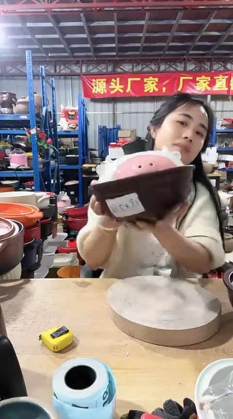 陶瑕疵咖色砂锅碗带盖不圆3933