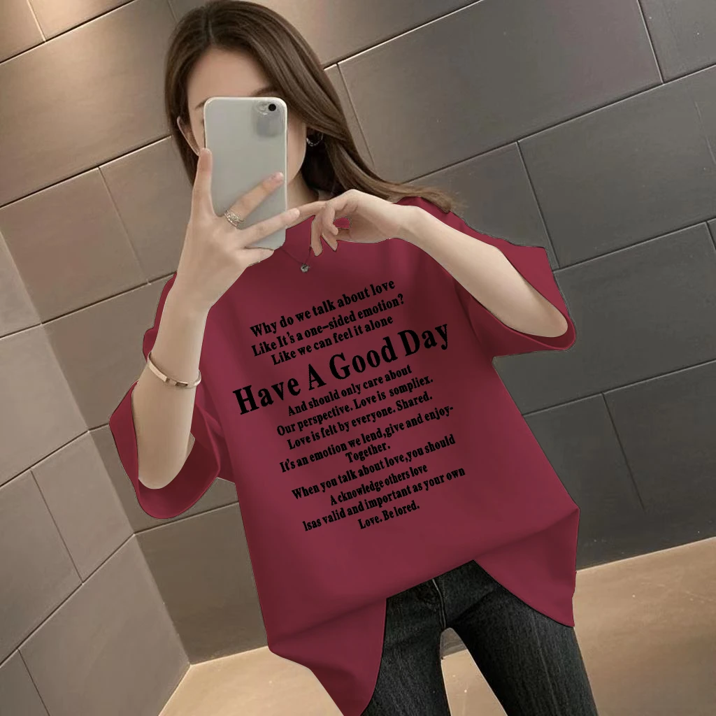 短袖2025新款丝网印纯棉休闲百搭男女同款圆领中长款T恤宽松-HI