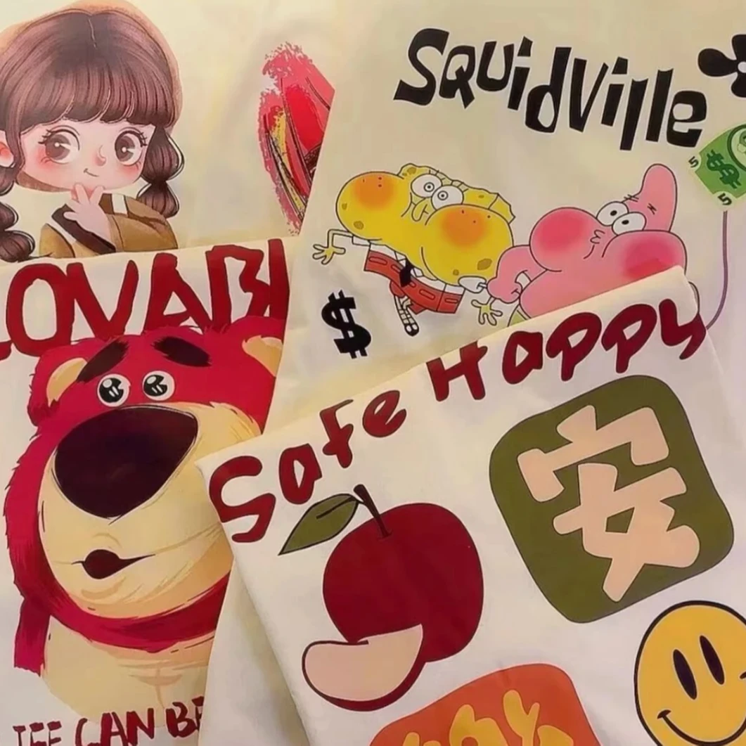 【辣T恤-1】男女同款打底T恤宽松动漫卡通学生印花ins日系韩版短袖