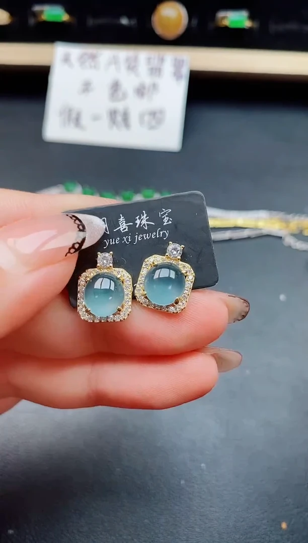 翡翠银S925镶嵌耳饰50860