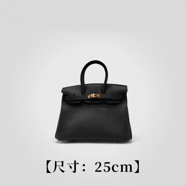 包二代 【牛皮-黑色-25铂金-女包】牛皮 优雅风 手提女包 30427