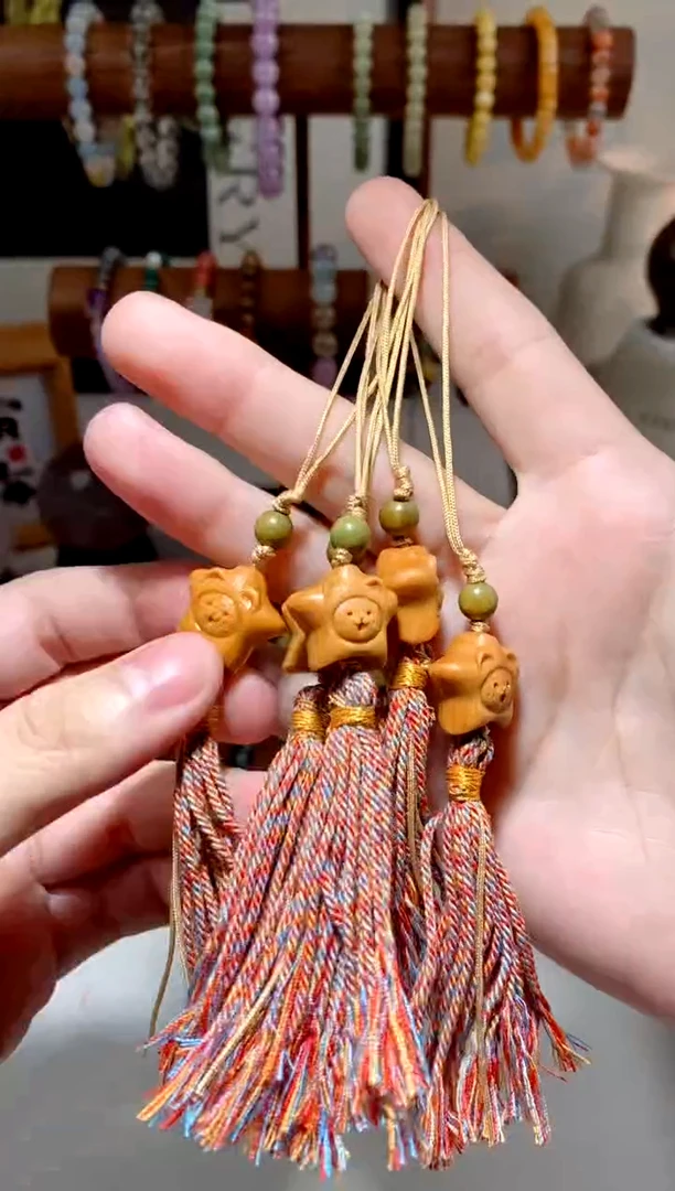 檀香木无事牌檀木星星手机挂