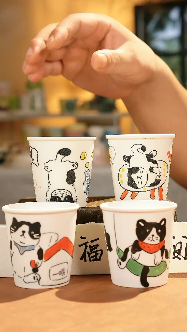 摆件景德镇漫工造器手作猫猫一套4只