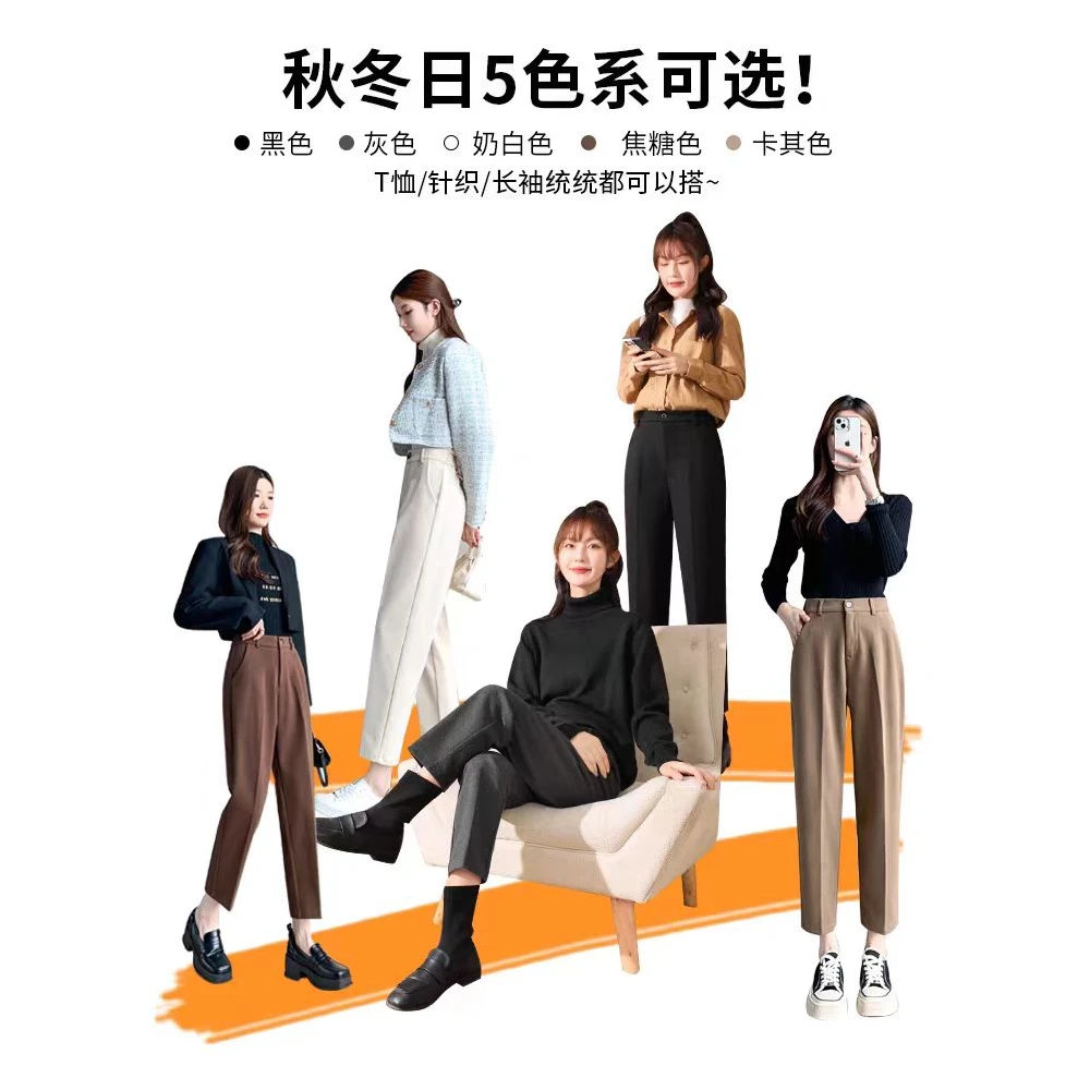 高腰显瘦加厚毛呢裤子女秋冬季直筒休闲西装烟管裤20185（A10-18）