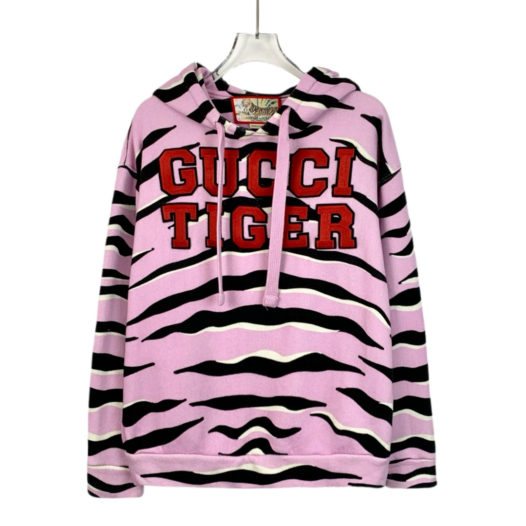 95新 GUCCI/古驰 潮奢豆 严选/拼色老虎纹字母印花卫衣/H13515