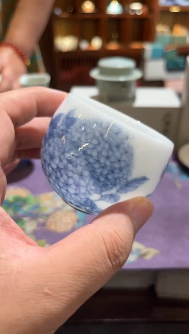 蓝绣球龙蛋杯茶具茶具