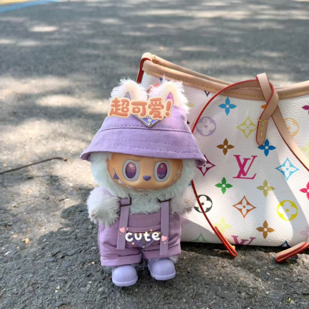 一二三.0代Labubu三代紫色幸运娃衣拉布布衣服搪胶坐坐马卡龙着替
