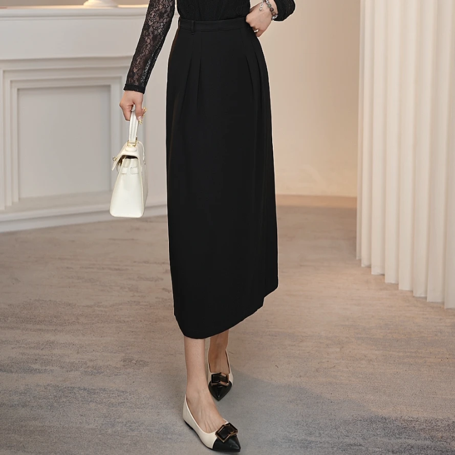 AMASS/阿玛施法式穿搭A字裙新款气质百搭黑色半身裙女款520058