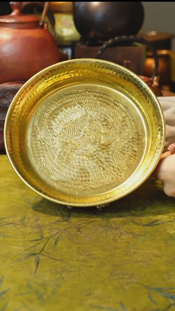 紫铜包黄铜团龙纹壶承