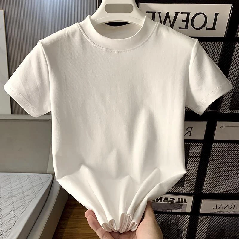 时尚小立领打底衫白色t恤女短袖春夏新款修身洋气减龄百搭上衣ins