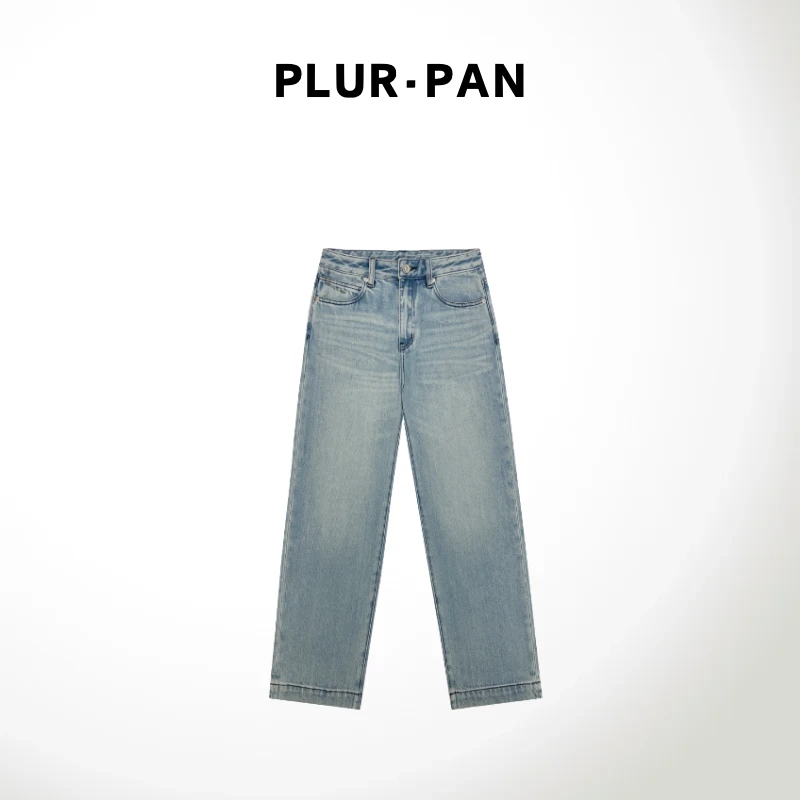 PLUR·PAN蓝色心情  水洗直筒显瘦窄版无弹牛仔裤 267