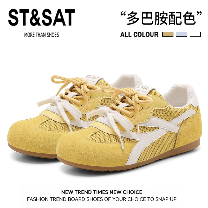 星期六真皮透气德训鞋女2025爆款百搭洋气板鞋舒适软底休闲运动鞋