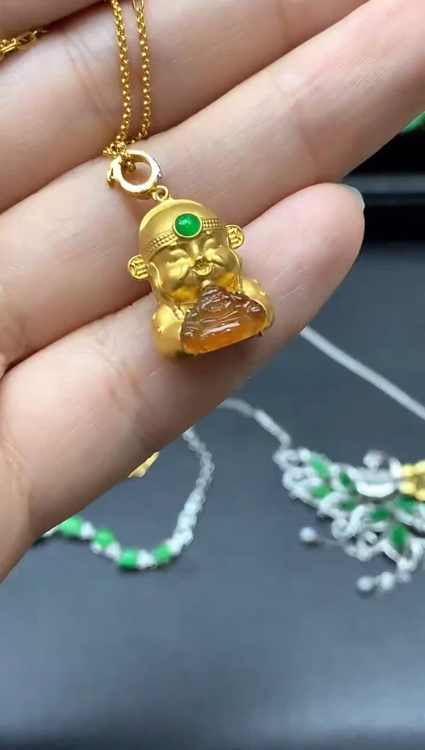 颈饰18K金镶嵌翡翠591-中国好珍宝