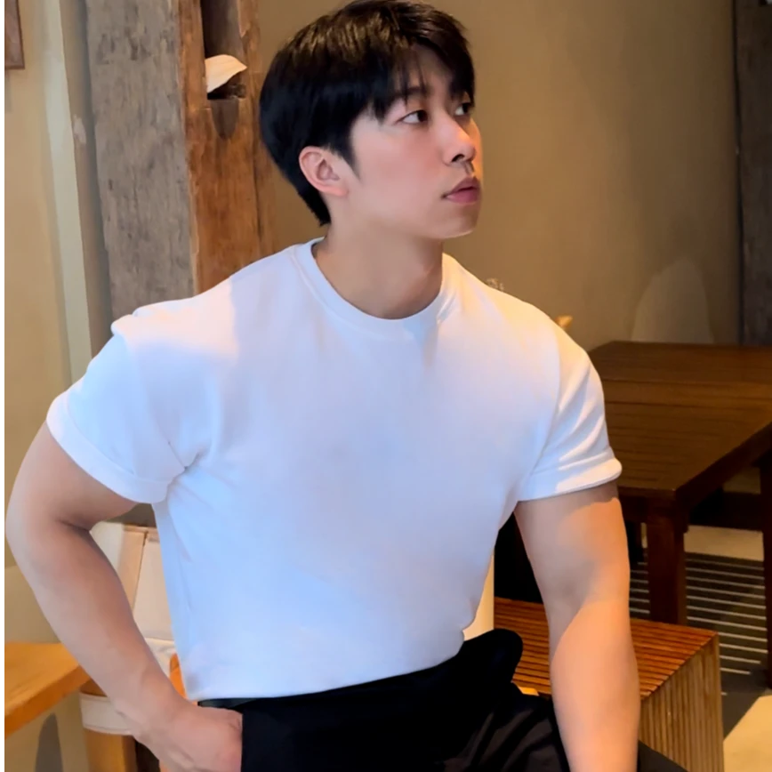 300克双罗纹针织棉重磅小圆领宽松纯色休闲透气收袖口四季短袖T恤