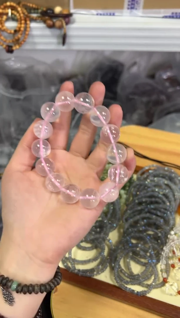 【闪购商品】水晶手链未镶嵌六芒星粉晶大手串[0321]