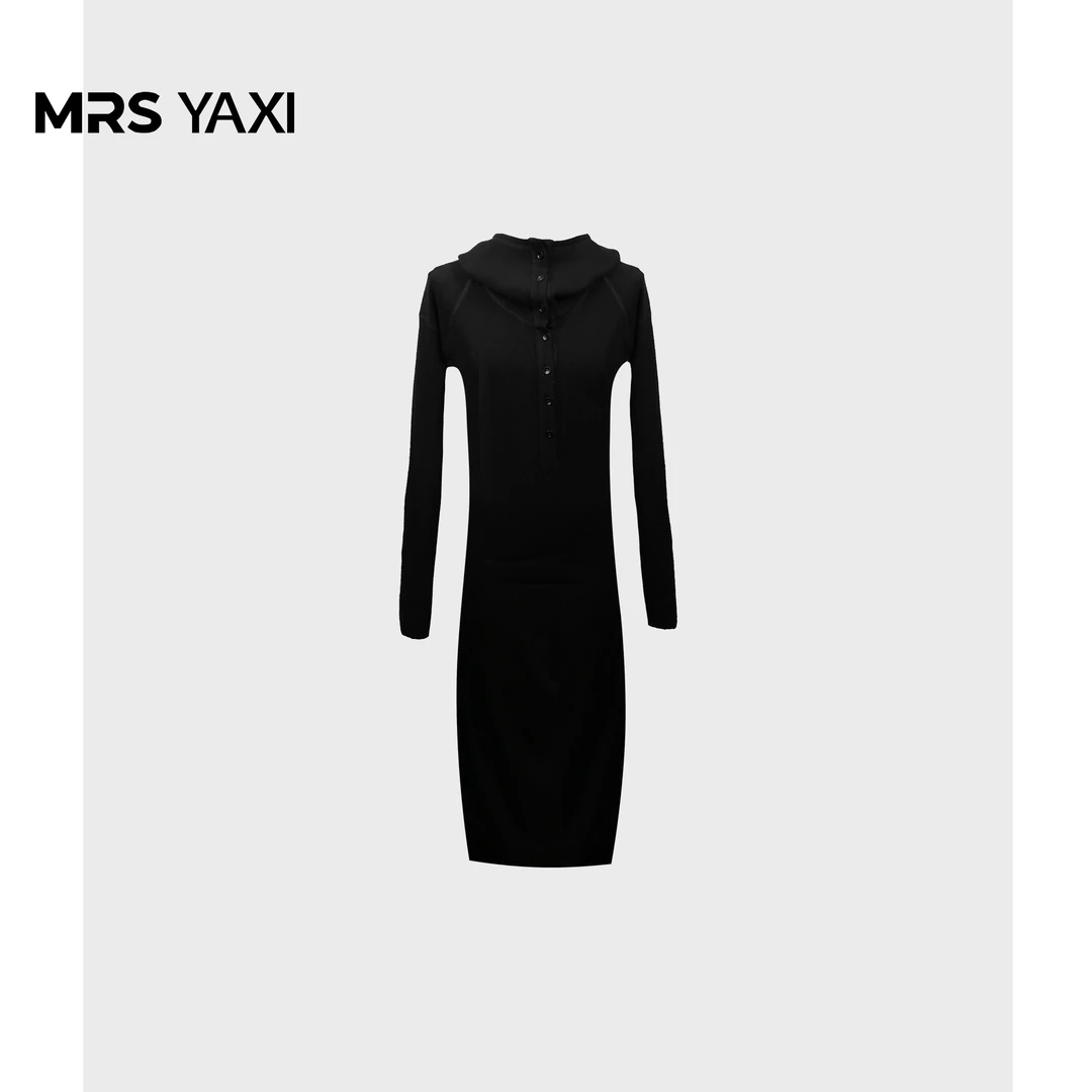 Mrsyaxi极简轻奢高级感黑色气质连衣裙女YX4123112