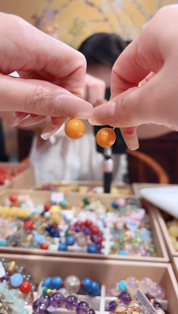 蜜蜡18K金镶嵌耳饰设计款珠串12.1