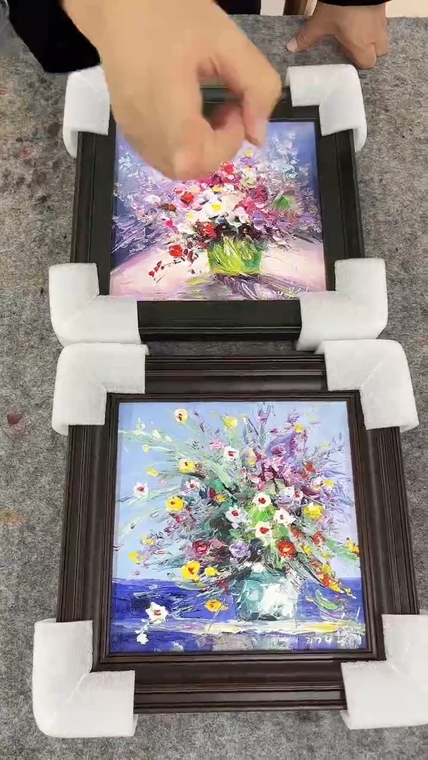 油画梁静-25x25-花卉-带框-随机一个