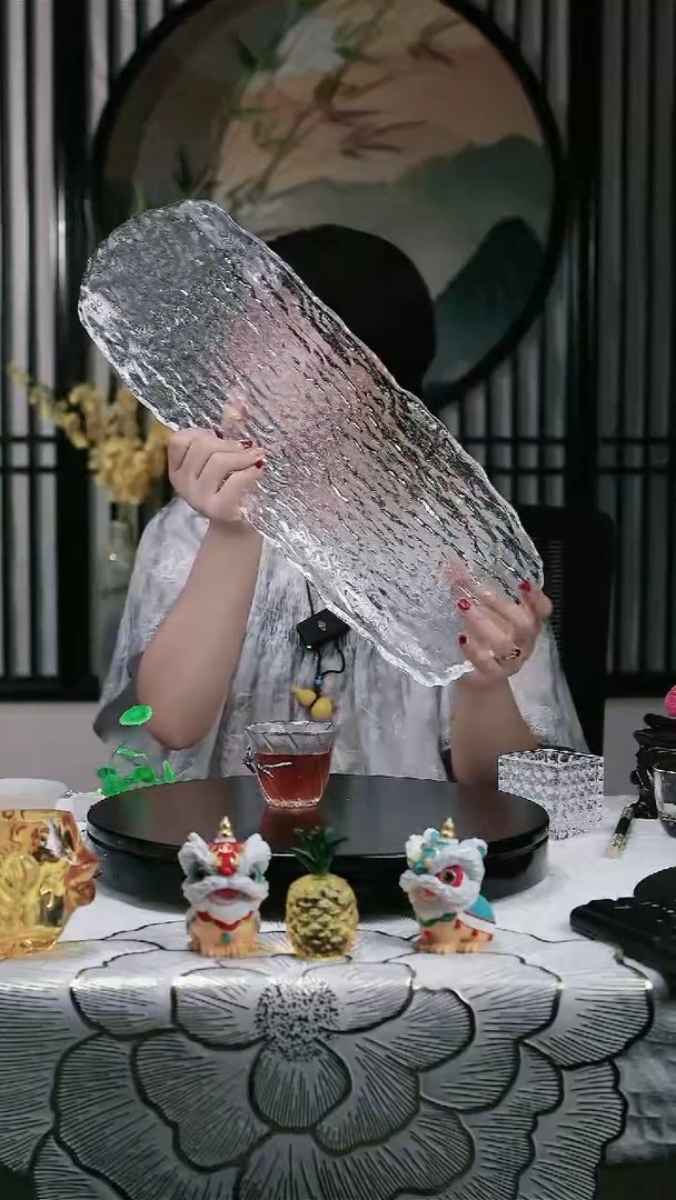 水晶玻璃无手柄款茶盘