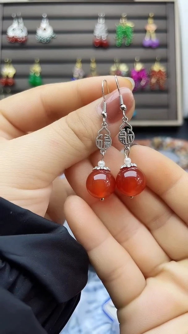 【闪购商品】南红玛瑙耳饰银S925镶嵌145000