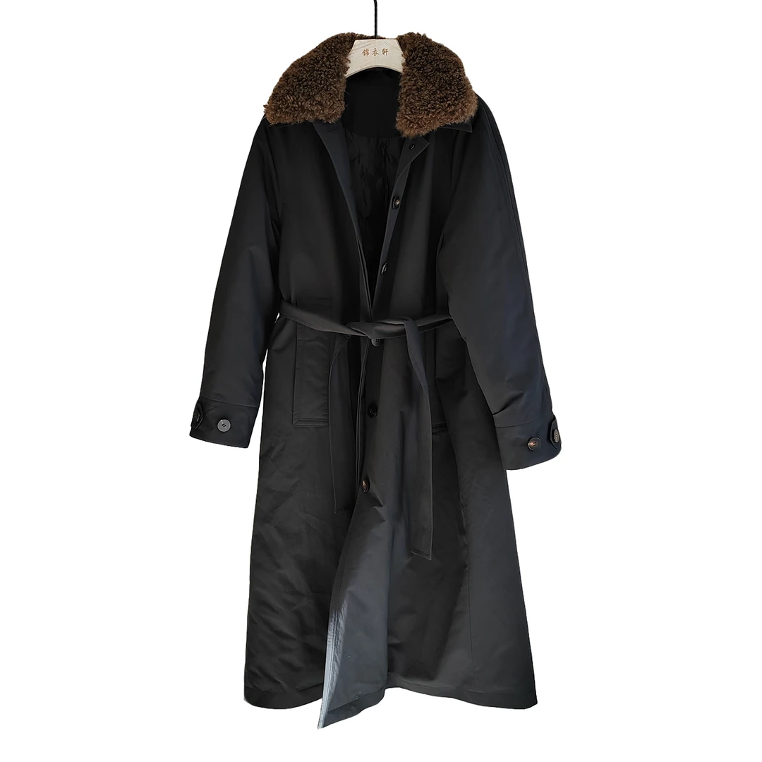 ANGELS HALO山羊绒毛领长款鹅绒服女派克服外套冬保暖抗老钱风衣