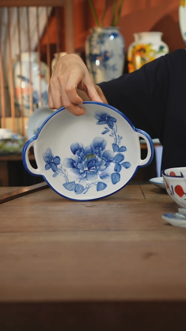 瓷片【简家甄选】景德镇设计师釉下手绘陶瓷餐具