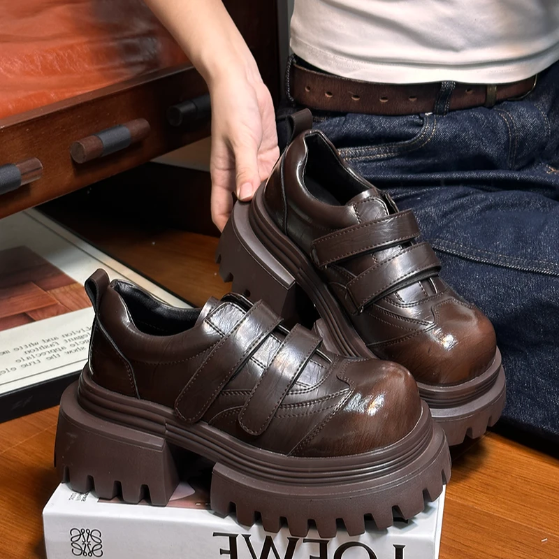 欧货松糕厚底英伦圆头小个子乐福鞋单鞋马丁靴休闲轻奢百搭