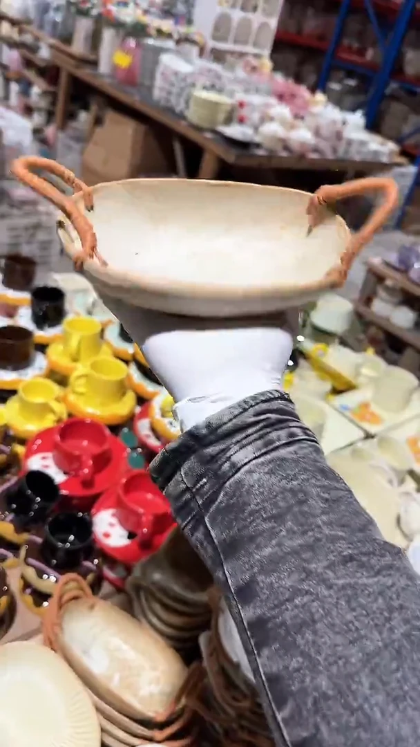 陶瓷粗陶麻绳椭圆深盘微瑕 凑满20元包邮