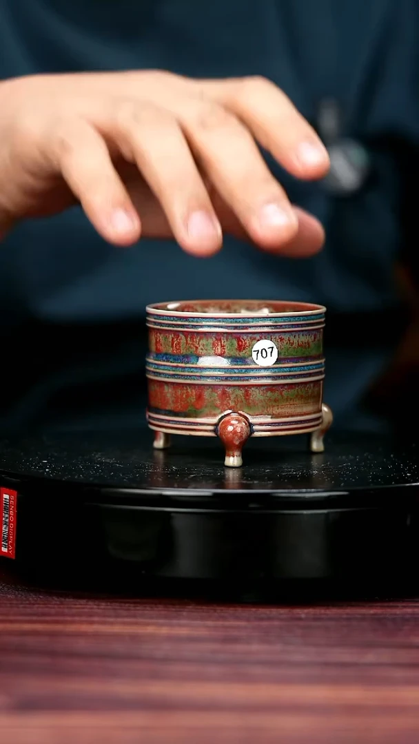 杯子707#李盼龙一级品原矿钧瓷三足奁