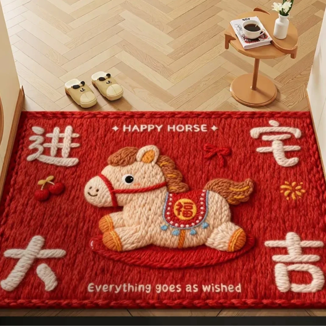 新年软硅藻泥红色动物卡通5D立体感觉地垫卡通浴室地毯地垫80*40