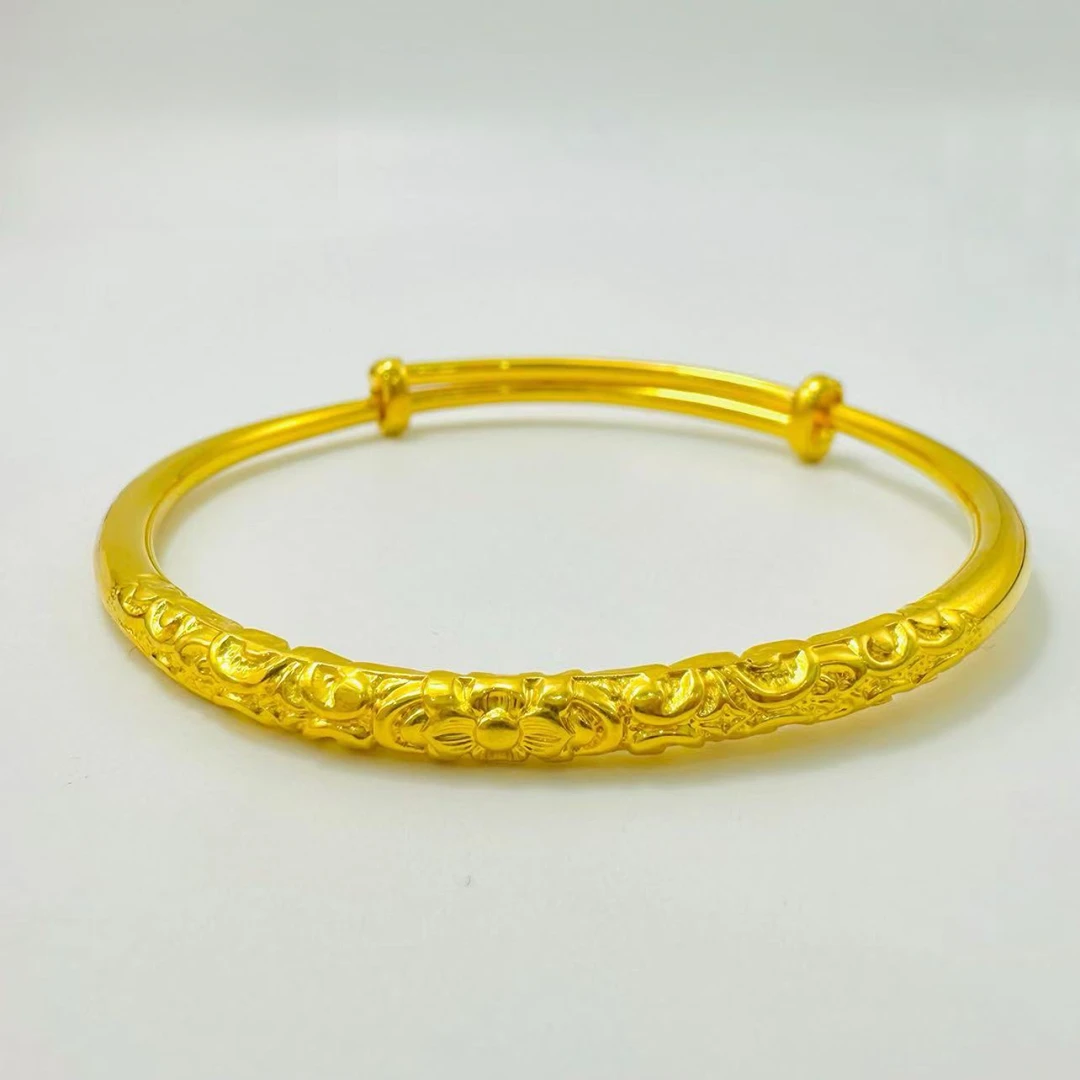 足银手镯 卷草纹推拉手镯 精美百搭手工实心