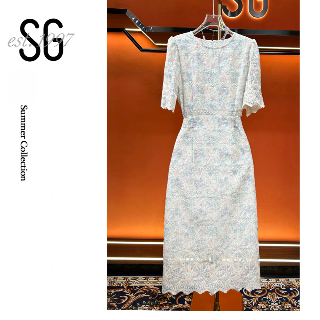 SG【仲夏之梦】连衣裙浅蓝法式优雅蕾丝 碎花 轻奢 时尚修身显瘦03