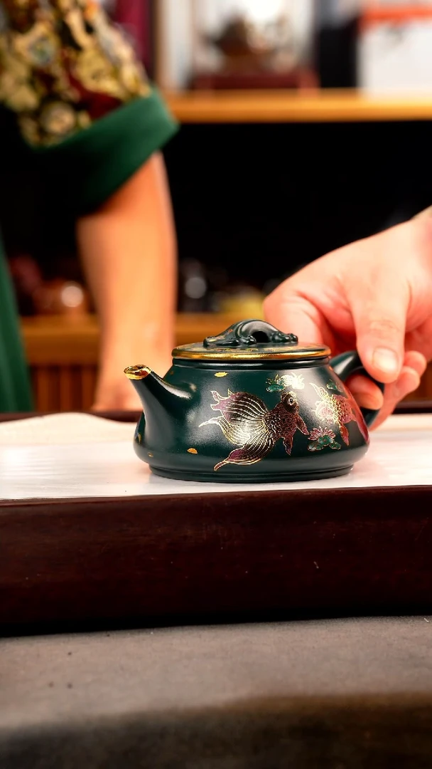 茶壶紫砂苏门答腊青 剑流石瓢 锦鲤珐琅彩