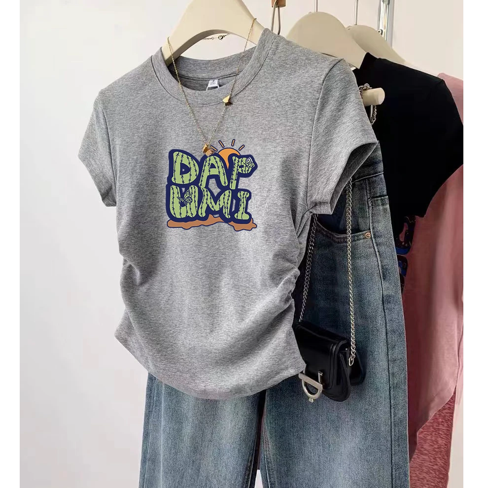 修身显瘦T恤上衣短款灰色正肩短袖t恤女夏季2025新款爆款百搭